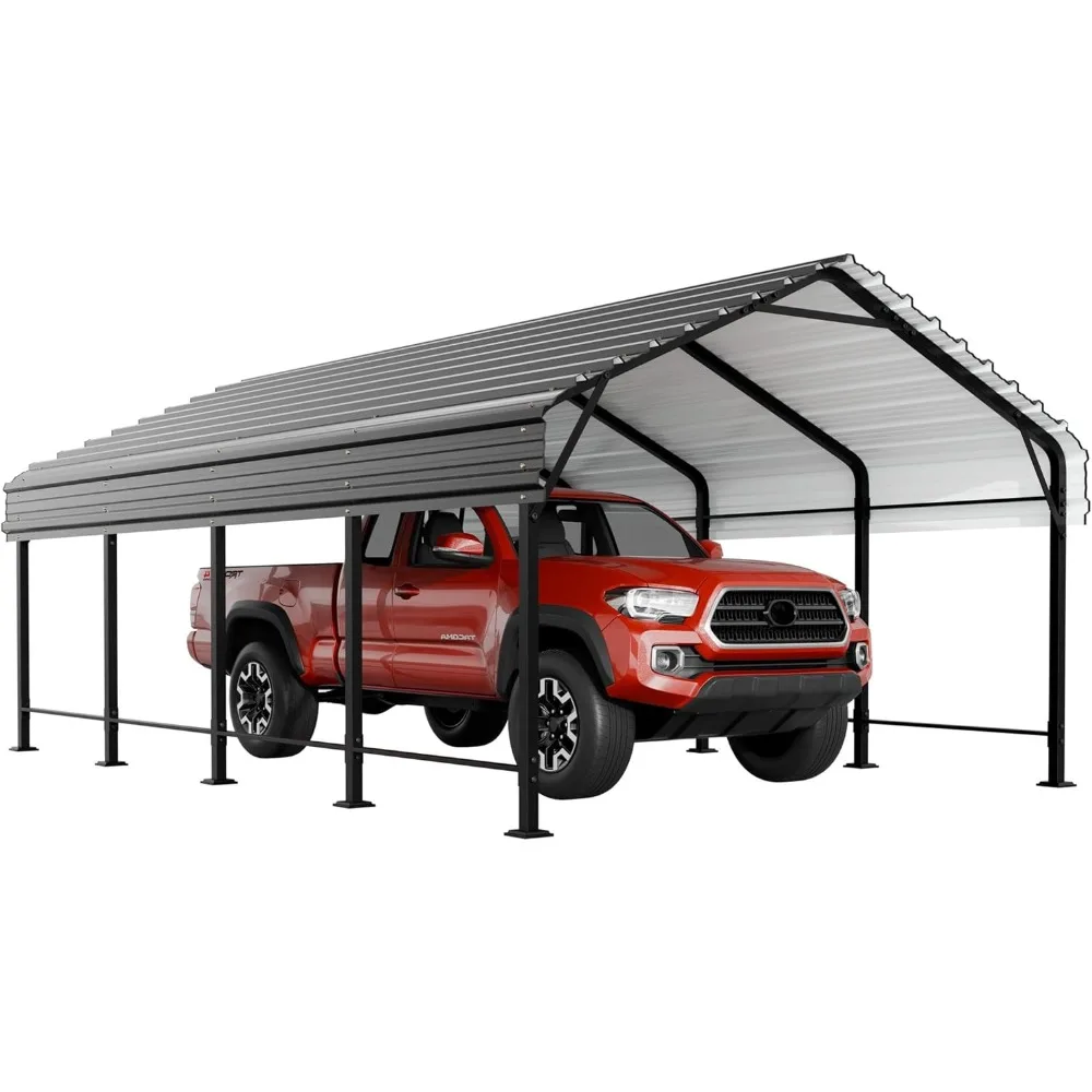 12 X 20 Ft Carport, Outdoor Car Tent Metal Garage Shelter for Car, SUV, Heavy Duty Carport Canopy with Galvanized Steel Roof