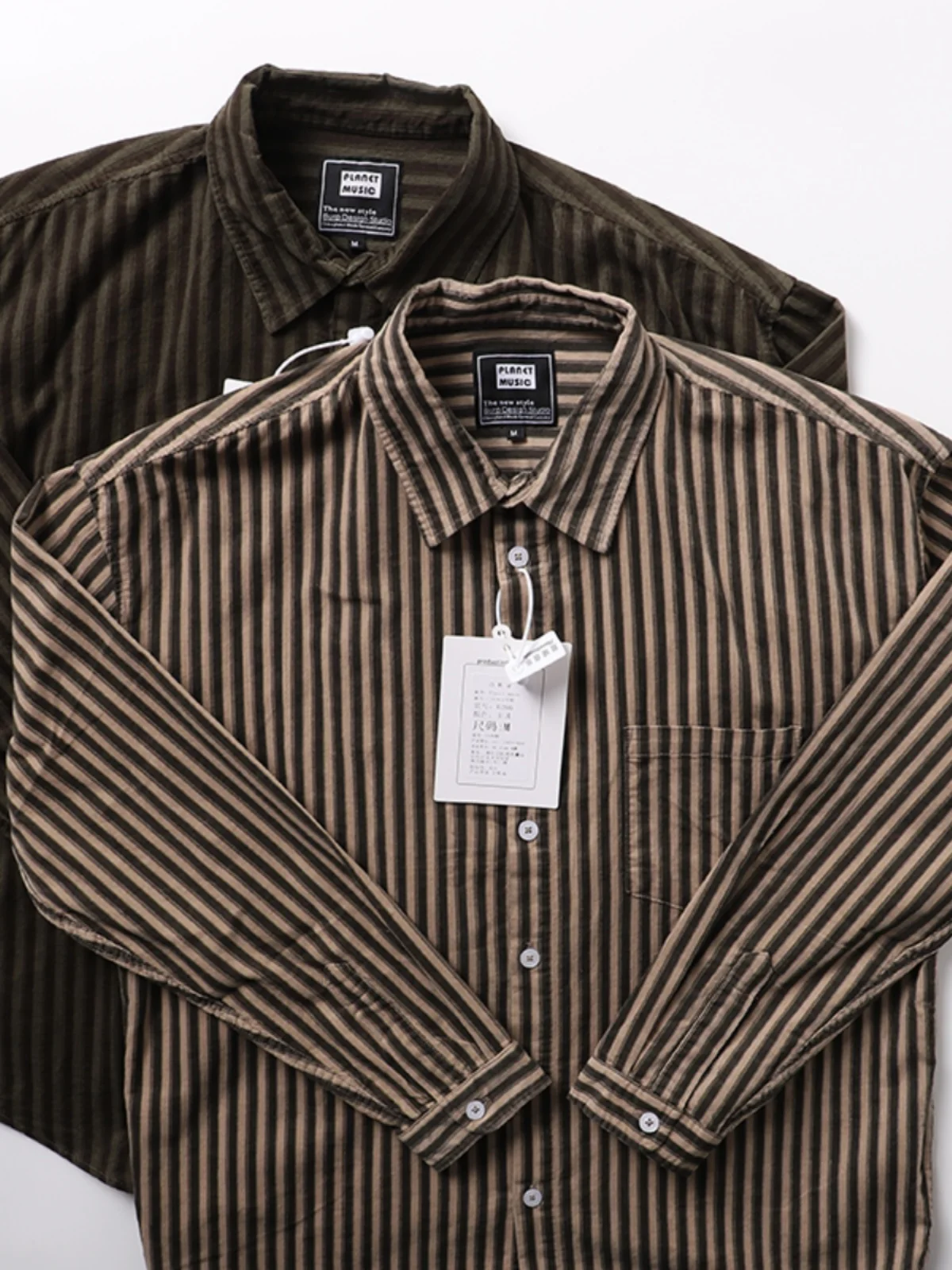 

Retro Waed Corduroy Long Sve irt Men's Loose Casual Outerwear Youth Trend Autumn Season Japanese Sle Striped Button-Up