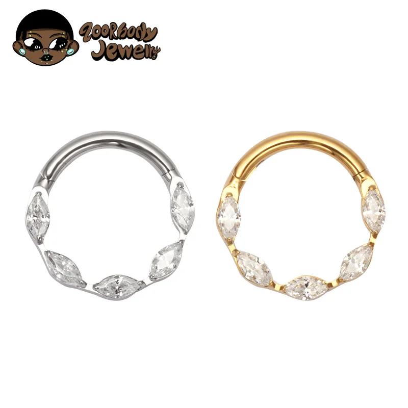 G23 Titanium One Piece Marquise Gem Clicker Hinge Piercing 16G Helix Daith Earring Nose Rings Classic Simple Design Body Jewelry