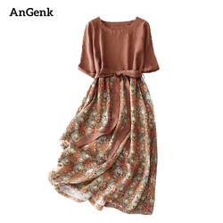 Cotton Half Sleeve Print Vintage Dresses For Women 2026 Summer Casual Long Holiday Beach Dress Femme Vestidos Elegant Clothing