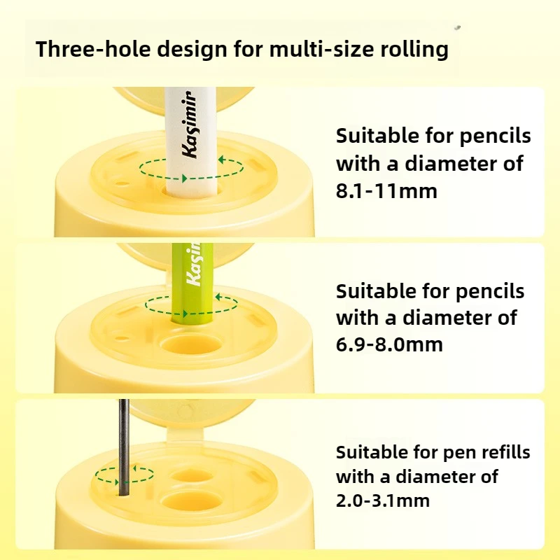 เครื่องเหลาดินสอแบบใช้มือคาซิเมียร์ ทริปเปิ้ลโฮลสำหรับนักเรียนเครื่องตัดดินสอขนาดเล็กแบบพกพาความจุขนาดใหญ่เครื่องเขียนอุปกรณ์การเรียน