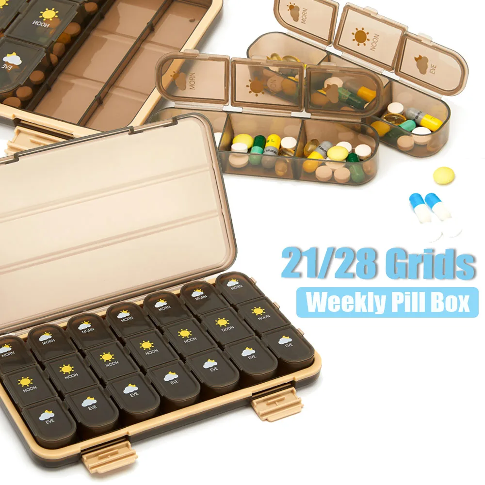 Portable 21/28 Grids Weekly Pill Box Medicine Dispenser Tablet Organizer Storage Boxes 7 Days Compartment Pills Case Container