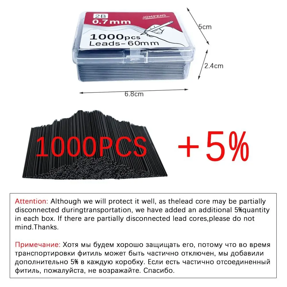 1000 teile/schachtel 60mm Länge automatische Bleistift nachfüllung schwarz 0.5/0.7/0,9mm Druck bleistift Ersatz Nachfüllung ersetzen Graphit