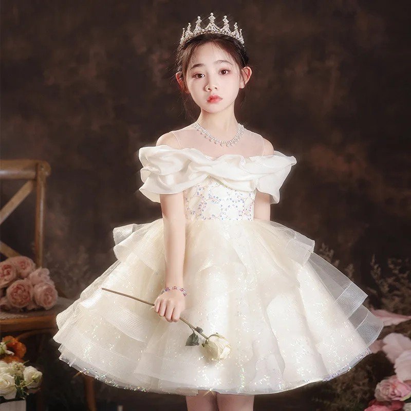 Flower Girls Dresses For Kids Baby Birthday Children's Princess Costume Infant Ball Gowns Baptism Party Fluffy Wedding Dress