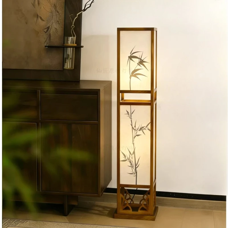 

Living room sofa study vertical decorative lamp floor lamp, new Chinese solid wood Chinese style tea room lamp