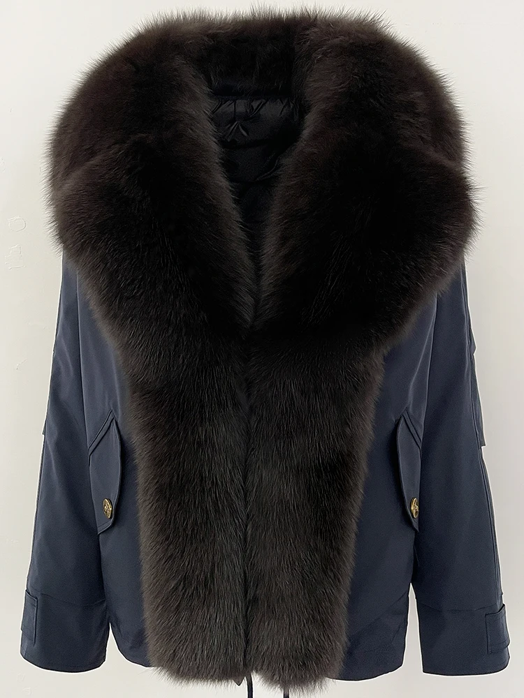 เสื้อผ้าฤดูหนาวใหม่สำหรับผู้หญิง เสื้อแจ็คเก็ตขนเป็ดแท้แฟชั่นแบบสั้น เสื้อโค้ทขนเป็ดสีขาว เสื้อแจ็คเก็ตขนสุนัขจิ้งจอกธรรมชาติสำหรับผู้หญิง