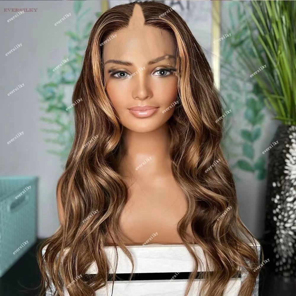

Парик с V-образным пробором, медово-русый, с волнистыми прядями, 100% натуральные волосы, омбре, шоколадно-коричневый, без клея, с эффектом Body Wave, дешевый, с U-образным концом