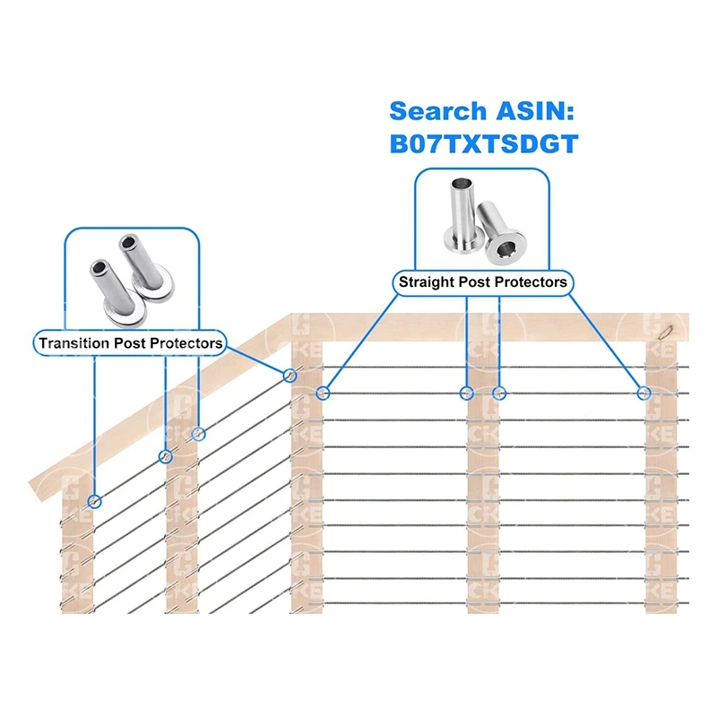 40 Pcs T316 Marine Grade 45 Degree Angle Bevel Protector Sleeves Wood Post Protector For Wire Rope Cable Railing