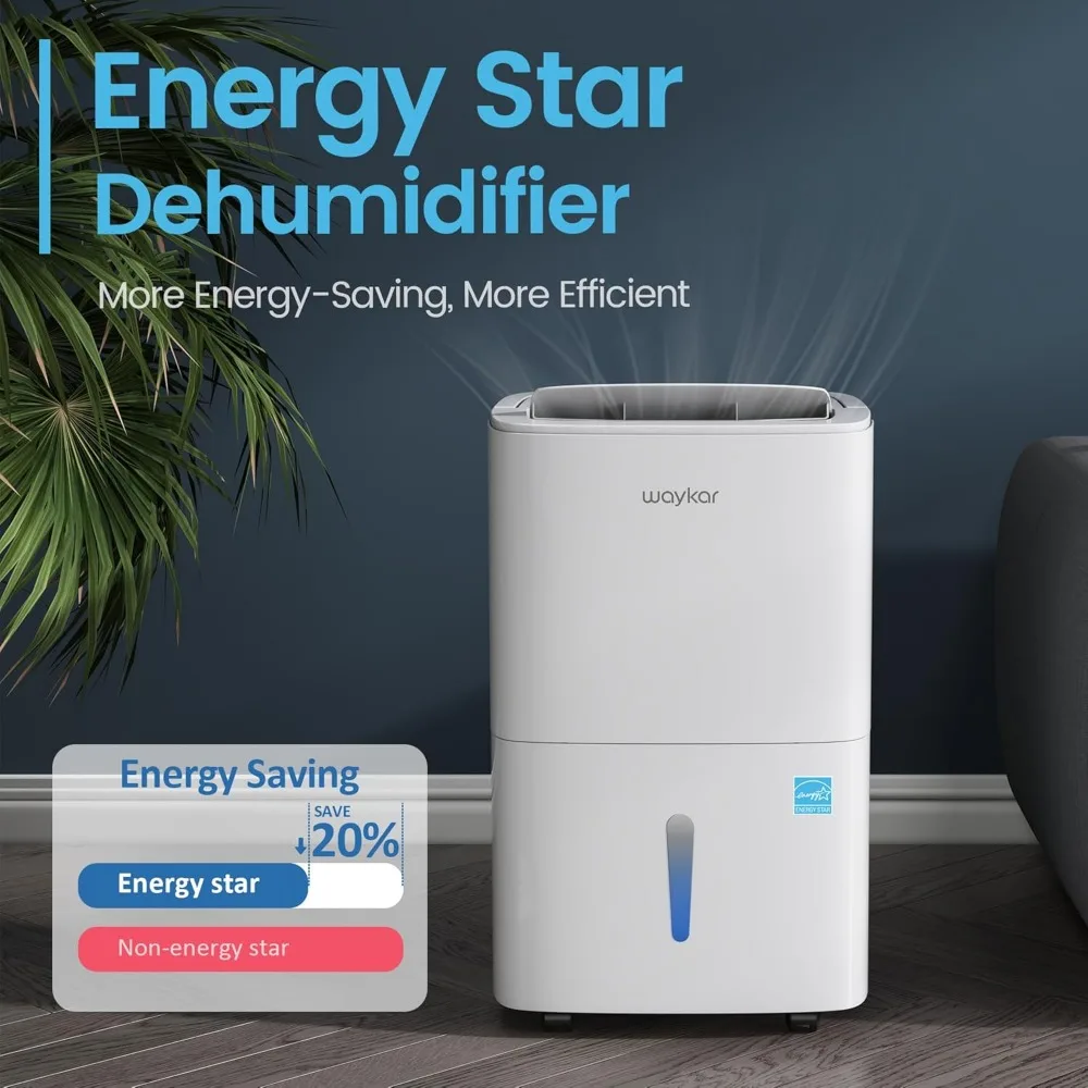 Waykar 80 Pints Energy Star Home Dehumidifier للمساحات حتى 5000 قدم مربع. قدم في المنزل، في الطابق السفلي والغرف الكبيرة مع خرطوم الصرف