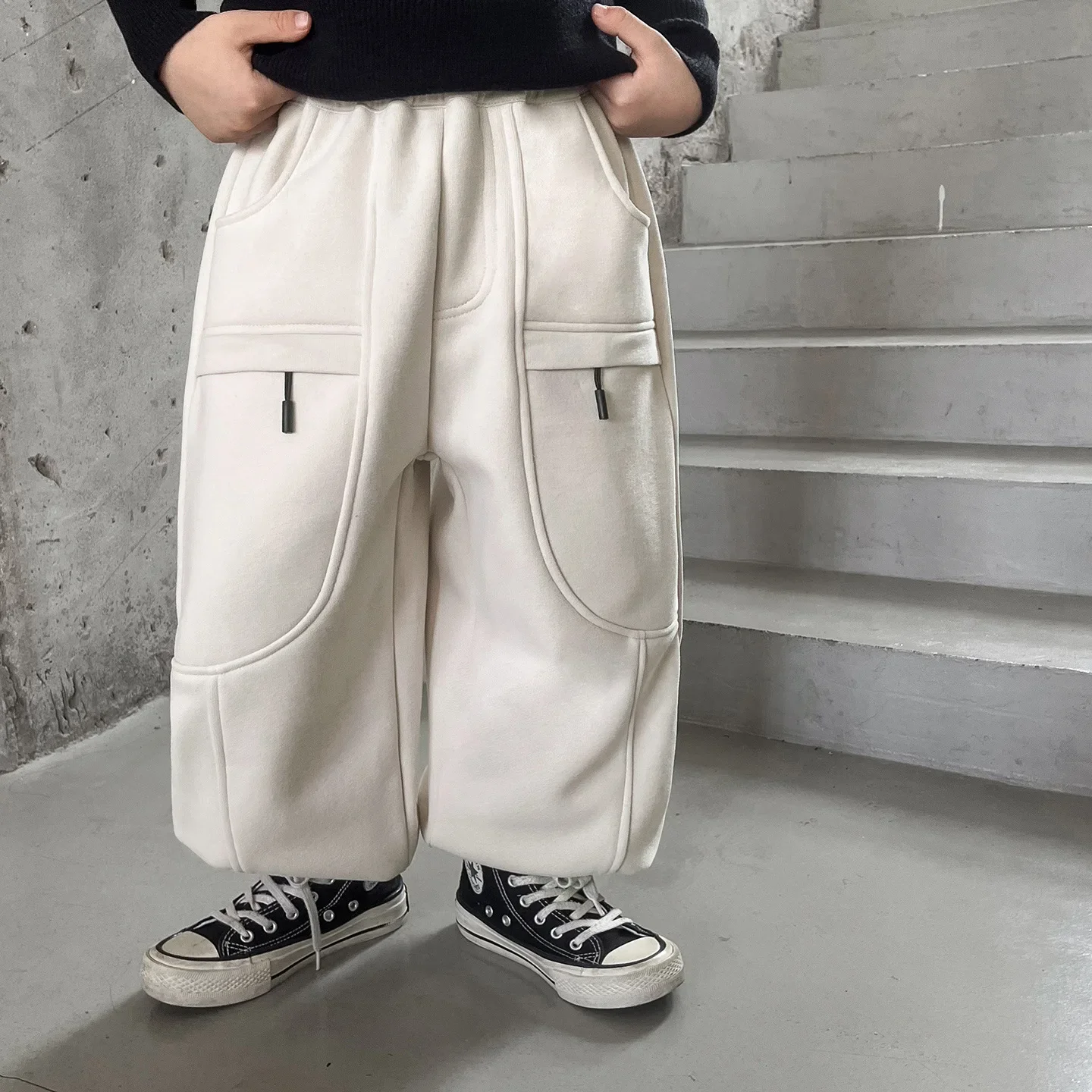 2024 Children's Winter Clothing Children's Clothing Korean Version Thick Sweatpants Solid Color Boys' Pants Trend