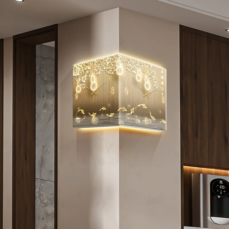 

Modern Corner Decoration Wall Clock Restaurant Mural Watch LED Creative Living Room Digital Clock Double Sided Hanging Watch