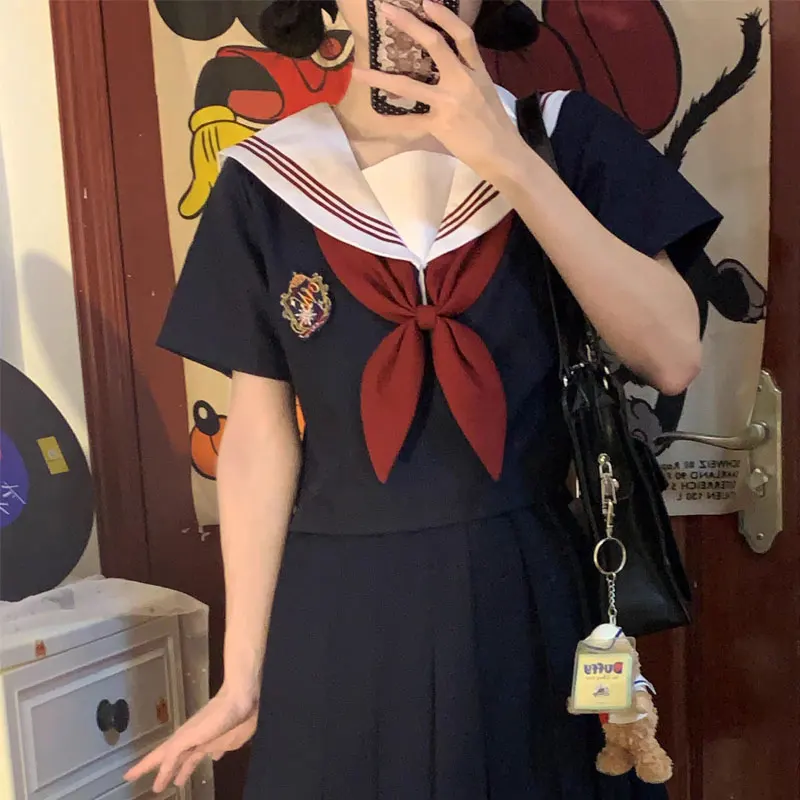 Marinha japonesa Marinheiro Conjunto Outfit, Escola Menina JK Uniforme, Curto, Manga Longa, Saia Plissada Estudante, Conjunto de 3 Peças, Coreano, Seifuku