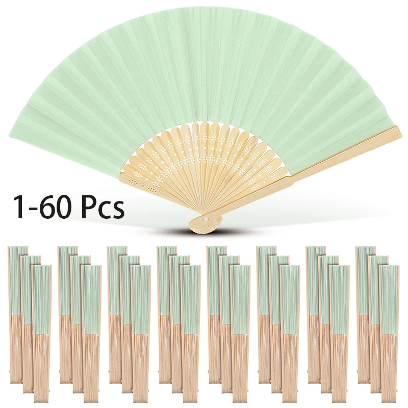 

1-60 Pieces Foldable Paper Fan Blank Folding Fan Vintage Handheld Fan Party Supplies