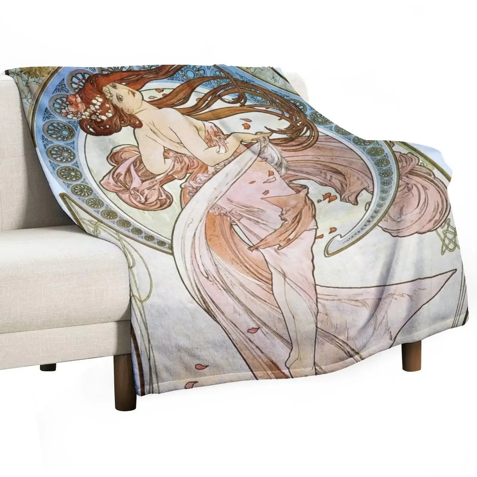 Alfons Mucha Redhead Fairy Throw Blanket Soft Beds Furry Hair Blankets