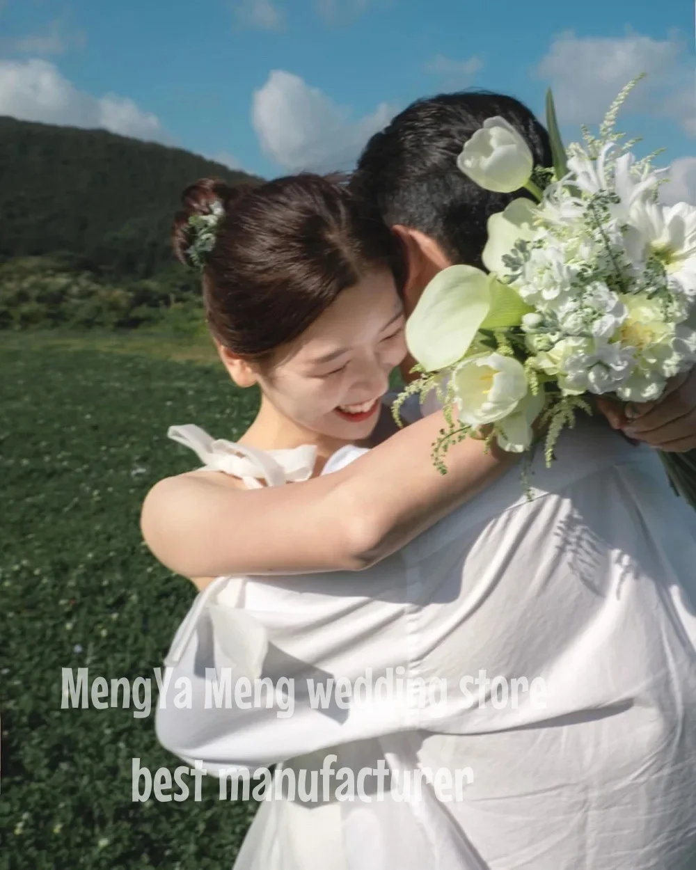 ZHUISHU 2025 Elegante A-lijn Ivoor Korea Trouwjurk Fotoshoot Spaghettibandjes Mouwloze Organza Bruidsjurk op maat