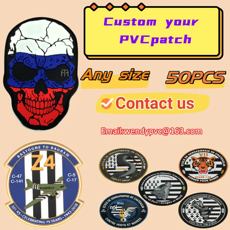 Custom Pvc Patches Wholesale 50 Pieces Rubber 2d 3d Tactical Military Badge Hook & Loop Cap Pouch Police Patch Custom Patches