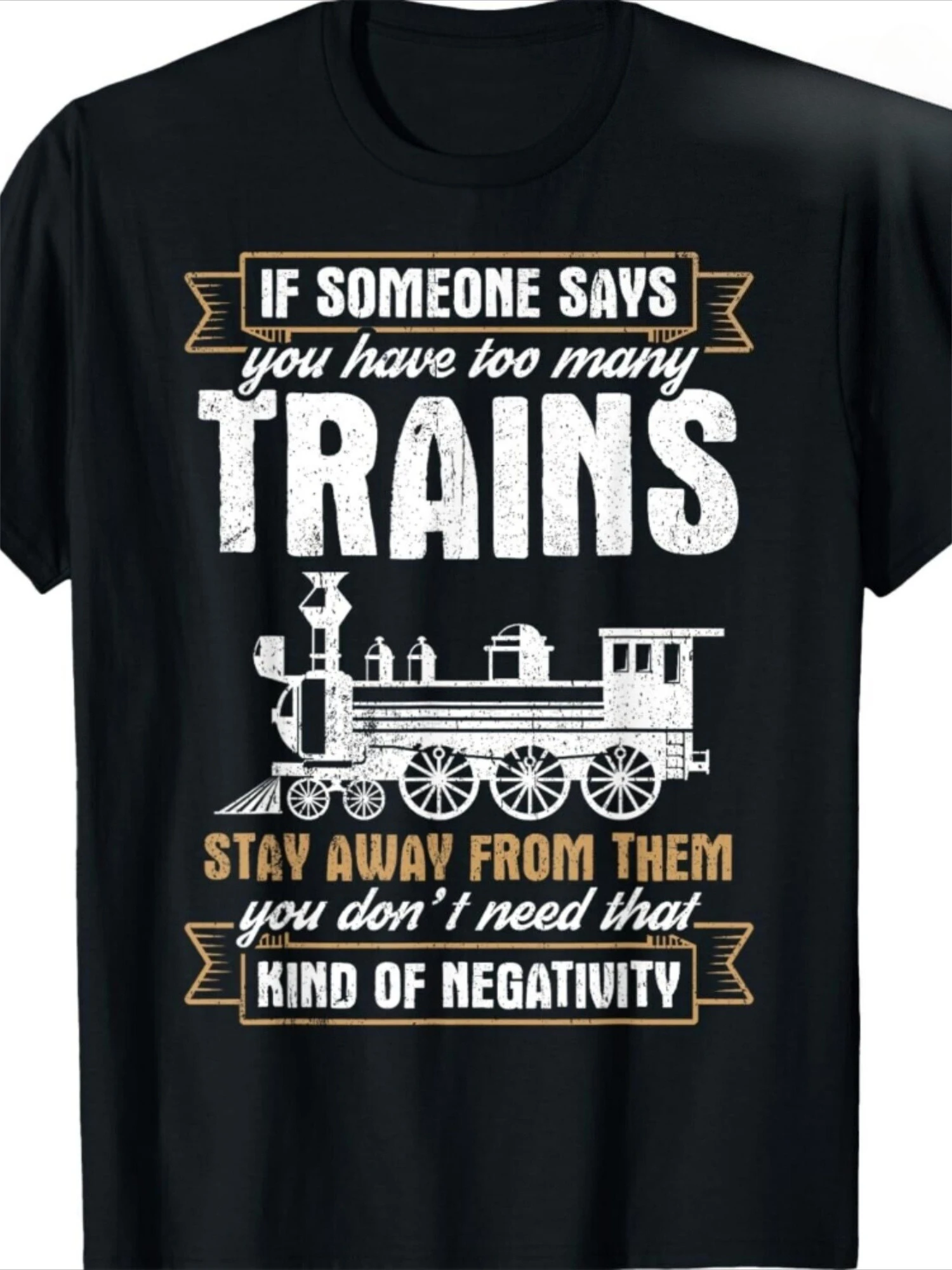 

Funny"Too Many Trains"Graphic with Humorous Design-100% cotton summer casual O-neck short sleeve printed men's T-shirt.
