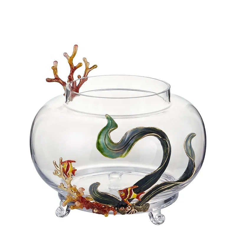 Wholesale Home Decoration Hand Mouth Blown Enamel Large Globe Fish Tank Round Glass Fish Bowl