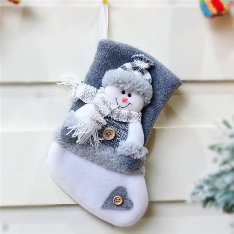 Family Party Decoration Xmas Stockings Gray Santa Claus Elk Snowman Christmas Tree Decor Ornaments Gift Bag