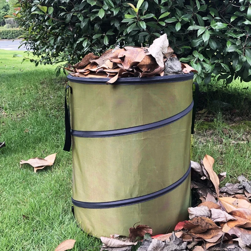 Bolsa de basura para almacenamiento de basura, cubo de basura plegable portátil, con hojas de jardín, flores y césped para acamp