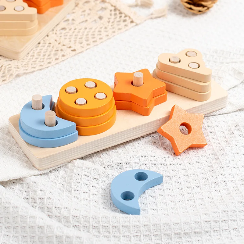 Montessori Wooden Educational Toys for Children 1 2Y Baby Shape Color Sorter Block Puzzles Toddler Large Geometric Stacking Toys
