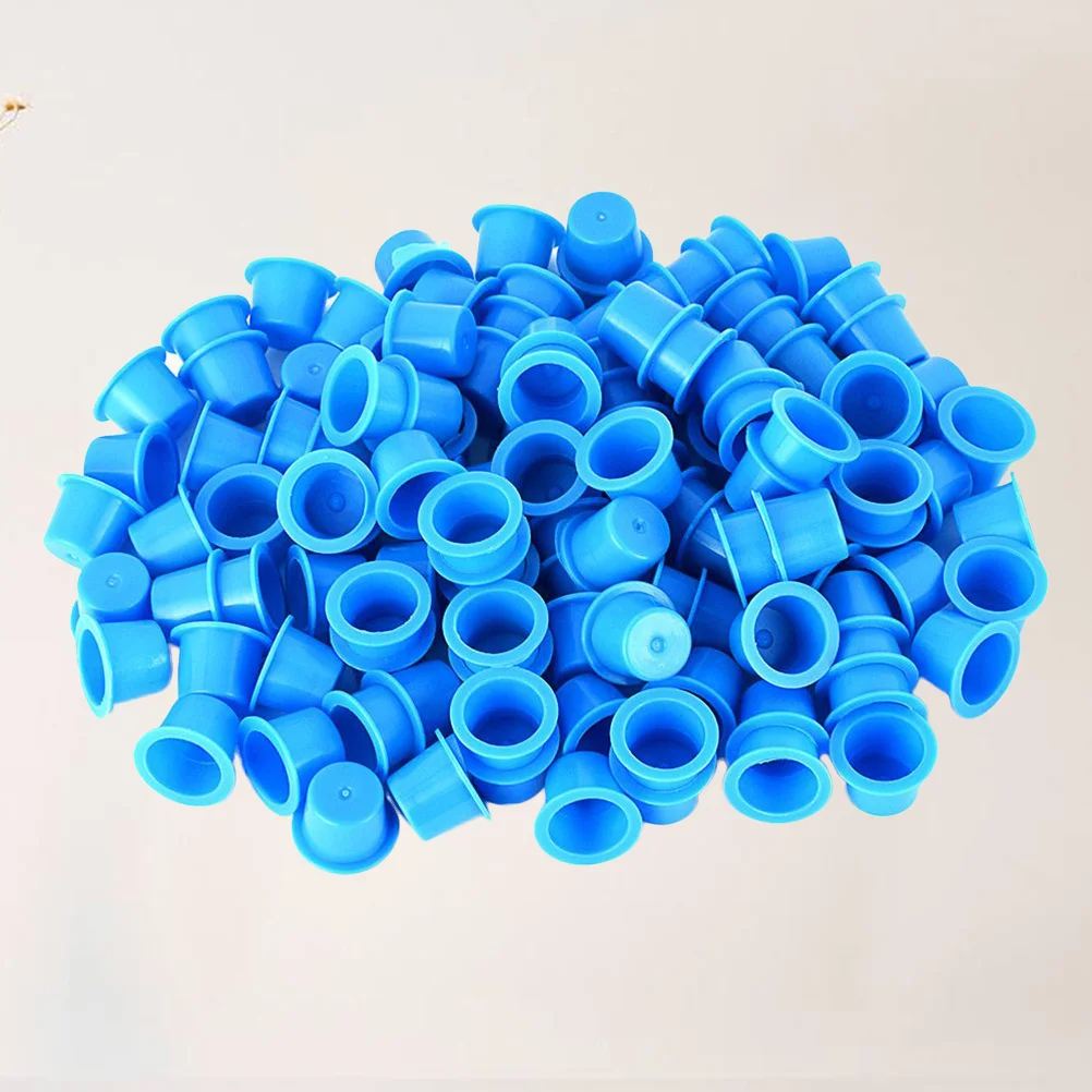 

100Pcs Clear Ink Cups Disposable Makeup Eyebrow Tattoo Pigment Containers Size M Blue Suitable for Artists Cups