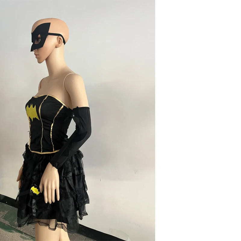 Halloween Costume Purim Black Bat Cosplay Costume With Mask Adult Women Carnival Party Dresses