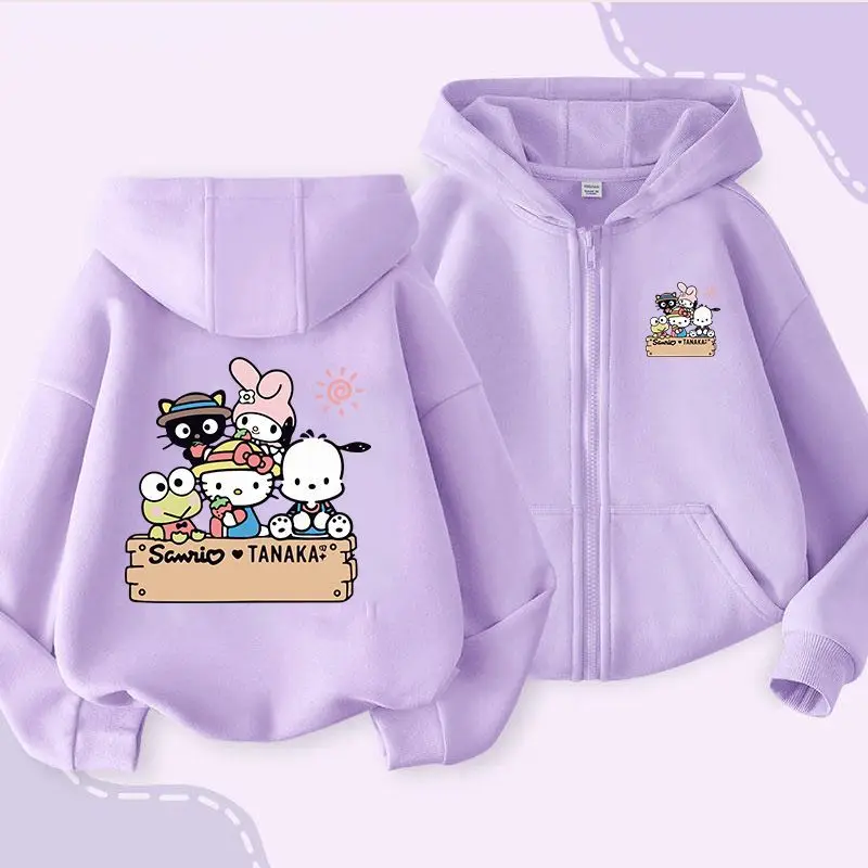 Sanrio Kawaii Hello Kitty Meisjes Sweatshirt Met Capuchon Kuromi Cinnamoroll Anime Cartoon Mode Huidvriendelijke Kinderkleding Jassen