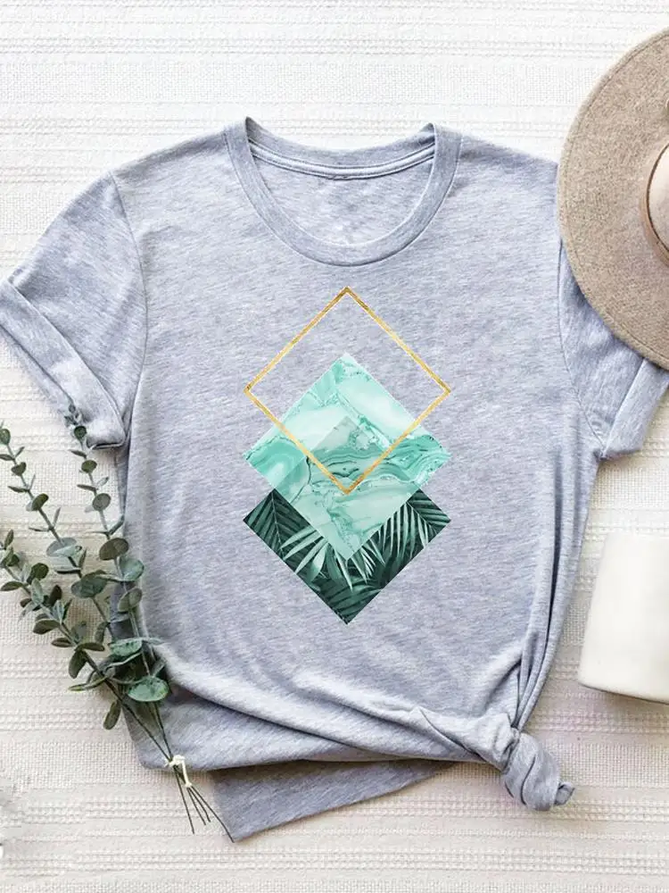 Fashion Women Short Sleeve Clothing Graphic T-shirt Beach Leaf Cute Trend Clothes Casual Basic Tee Top Print T Shirt