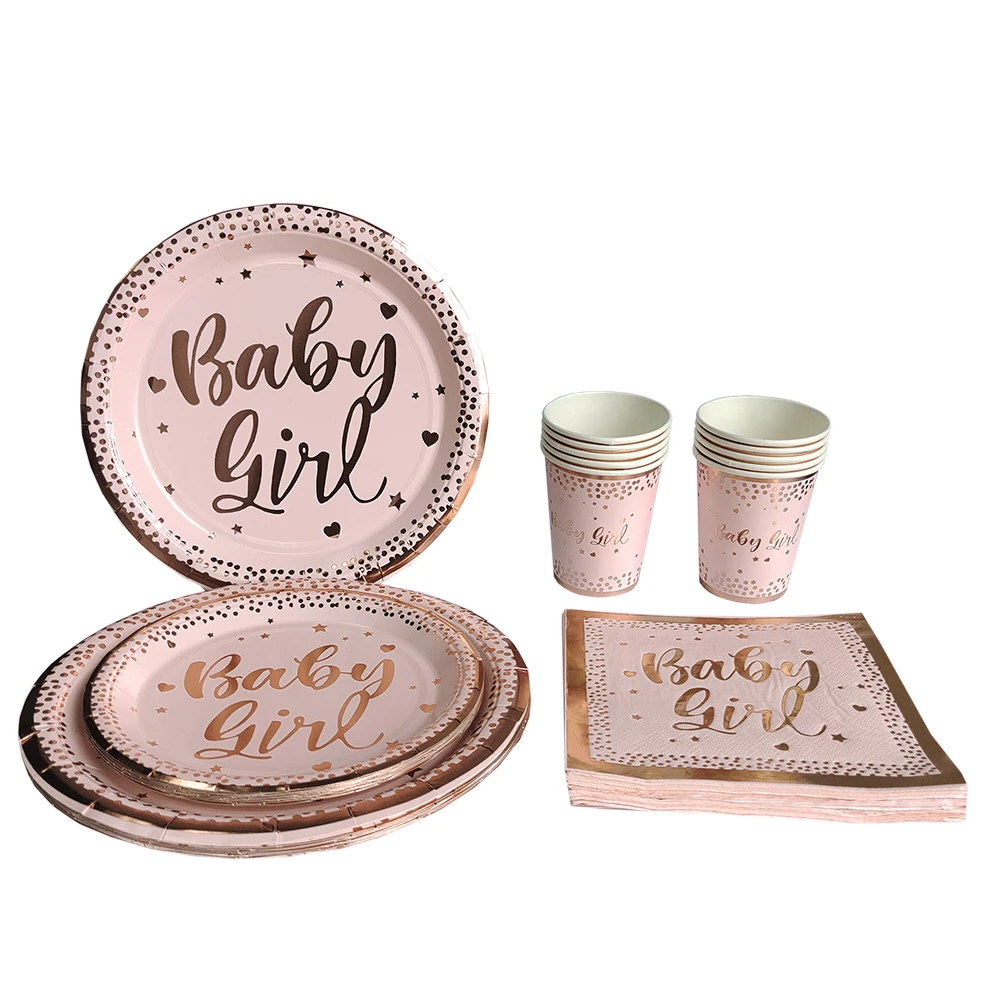 Birthday Disposable Tableware Set Pink Rose Gold White Plates Cups Napkins Tablecloth Girl Birthday Party Decoration Baby Shower image 6