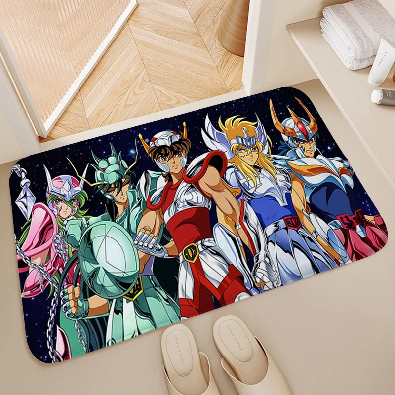 

Home Entrance Door Doormat Knights of the Zodiac Washable Non-slip Kitchen Rug Anime Foot Mat Bathmat Living Room Floor Carpet