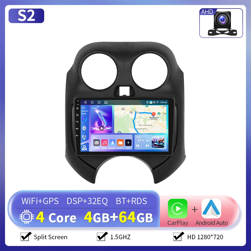 Camecho 9 "Draadloze Carplay Android Auto Autoradio Voor Nissan Micra 2010-2017 Multimedia Speler GPS 4G Wifi 2 Din Autoradio