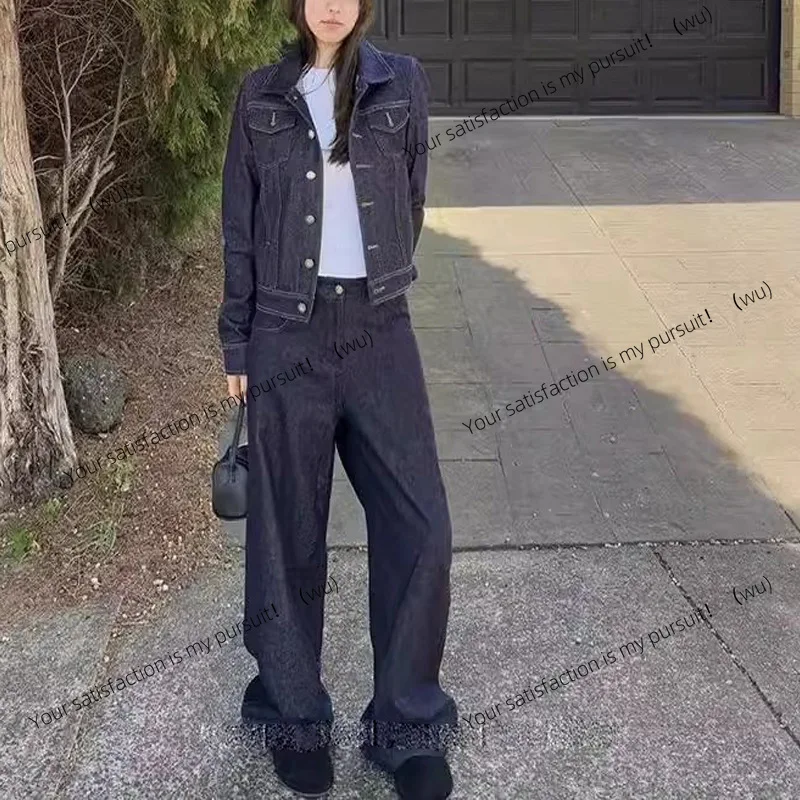 

Повседневная свободная джинсовая куртка основного цвета в американском стиле ретро, джинсы с низкой талией, весна 2024, новинка, универсальная и тонкая