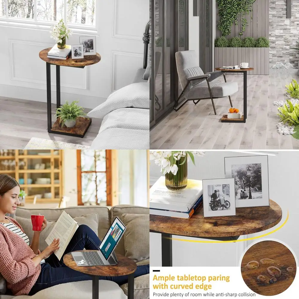 

Пара C-образных деревянных приставных столиков с металлическим каркасом, отделка под старинное дерево, для гостиной и небольших помещений