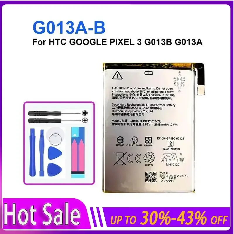 

G013A-B аккумулятор для телефона HTC GOOGLE Pixel 3 G013B G013A Pixel3 2915 мАч, высококачественный аккумулятор + гарантия на инструменты