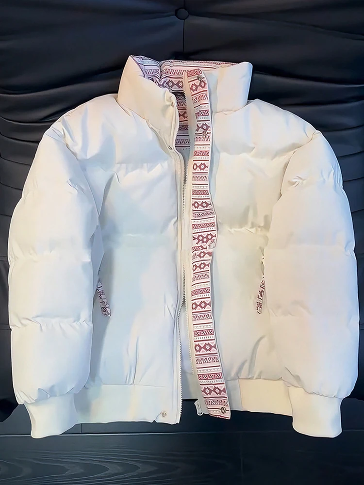 

Thickened Winter Jacket Men's Quilted Cotton Padded Coat Warm Bread Style Stand Collar Durable Polyester Straight Hem