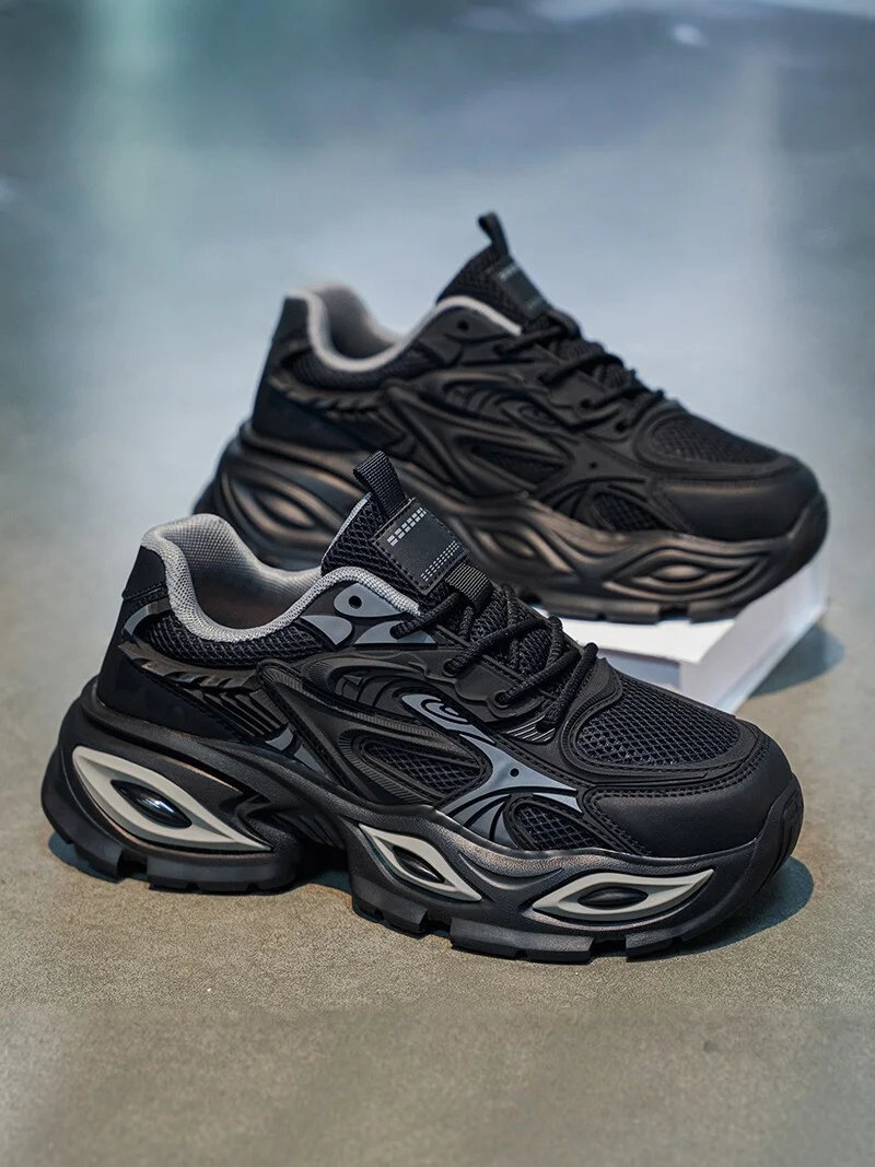 Men's Running Shoes Spring Autumn New Style Mesh Shock Absorption Soft Bottom Anti-slip Increased Casual Black Dad Shoes