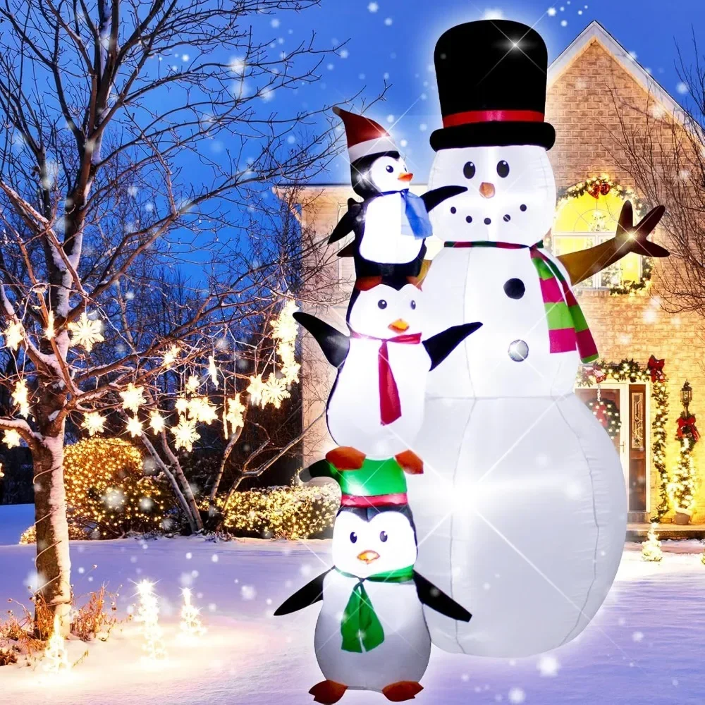 8 Foot Christmas Inflatable Snowman Penguin Decoration with LED Lights，Huge Blow up Christmas White Snowman Indoor Outdoor