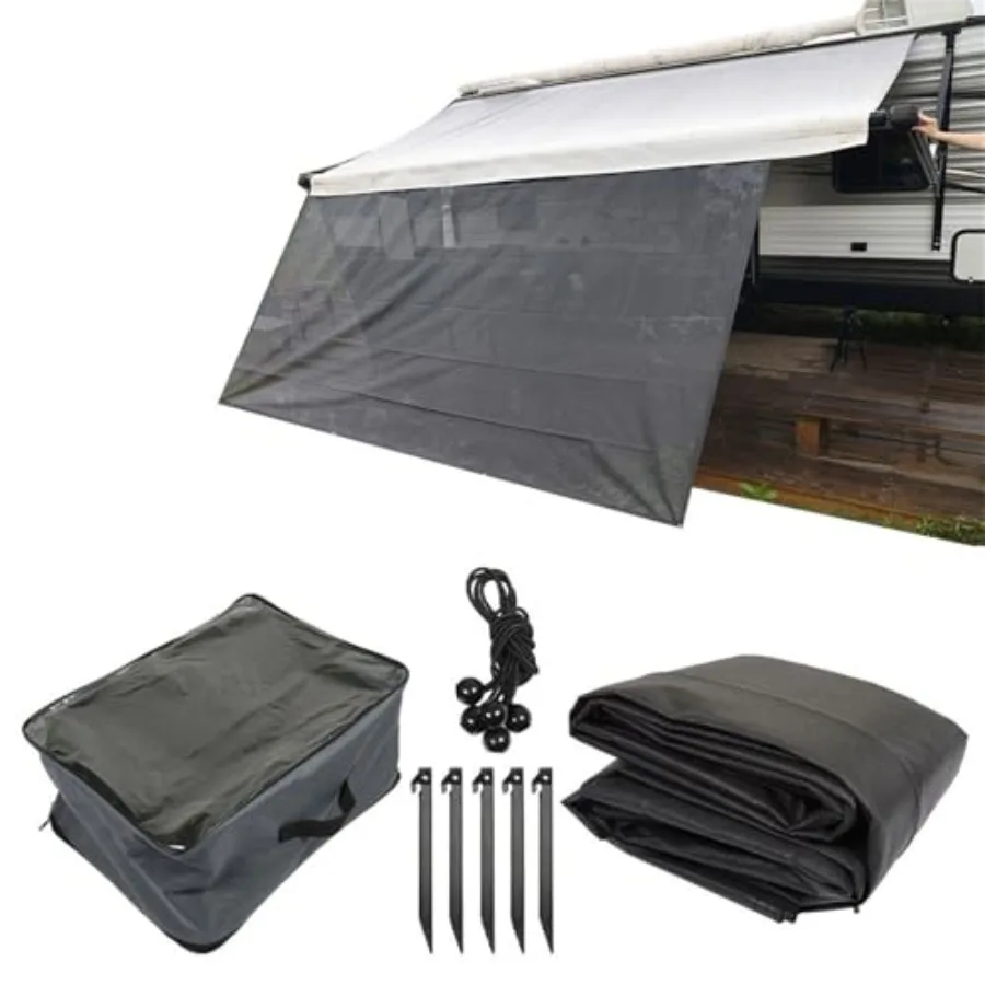 1 مجموعة 8FT x 20FT 3in RV المظلة شاشة الشمس مع الأشعة فوق البنفسجية حجب شبكة سوداء للمظلة الأمامية RV مجموعة كاملة تعزز حماية الظل #1