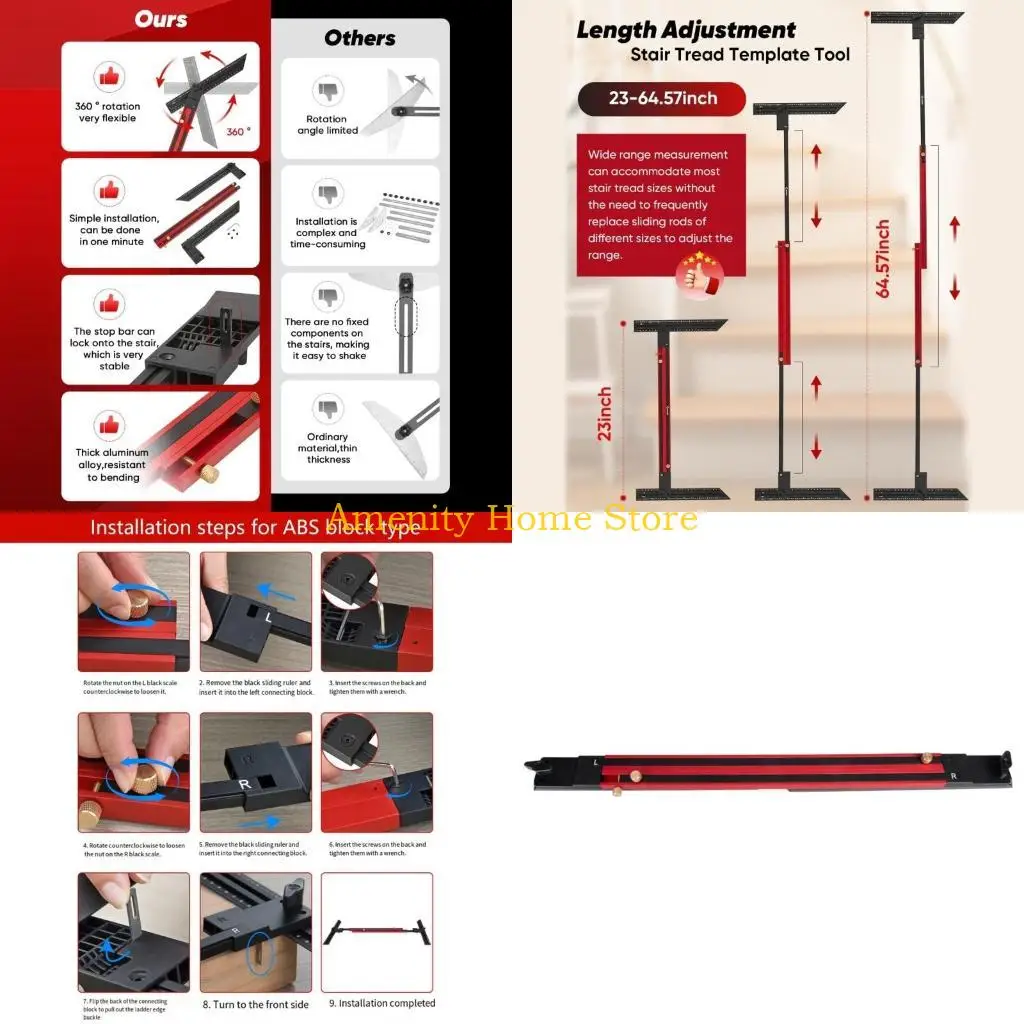 F26C Adjustable Stair Template Gauges Integrated Design Stair Jig for Measuring