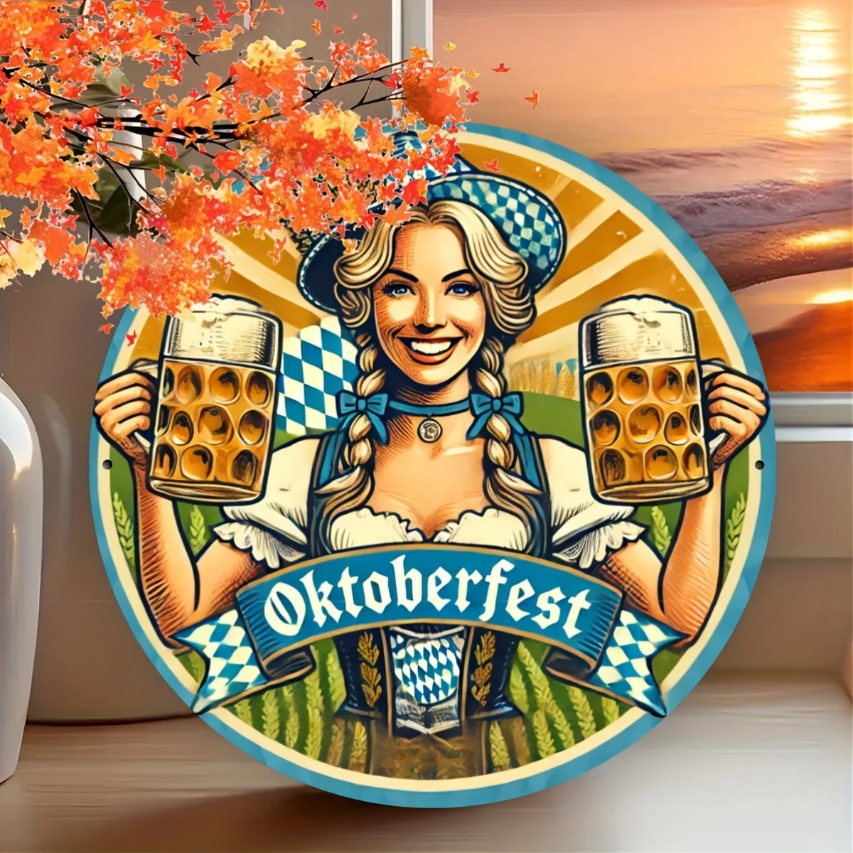 Oktoberfest Vintage Metallblechschild – Rustikales Aluminium-Wandschild – vielseitig einsetzbares, wetterfestes Bar-, Restaurant- und Heimdekoration – Eng