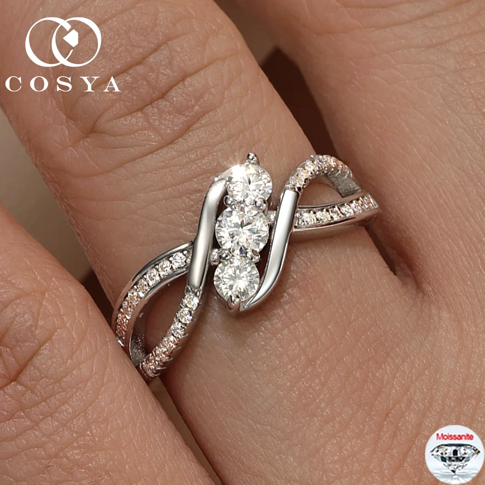 

Кольца COSYA с сертифицированным муассанитом для женщин, из серебра 925 пробы, сверкающие круглые лабораторные бриллианты, обручальное кольцо, изысканные ювелирные изделия