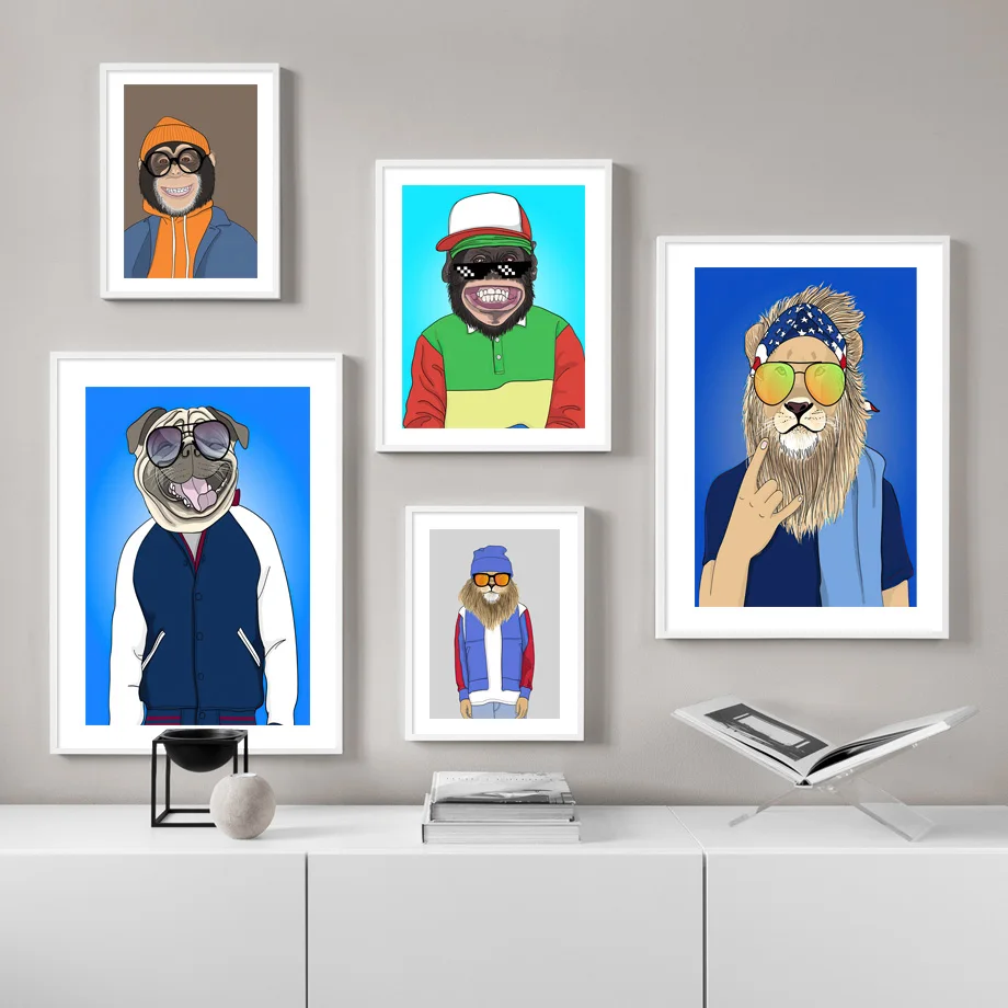 Hip Hop Animal Wall Art Mural Canvas Prints Cool Monkey Lion Pug In Streetwear …