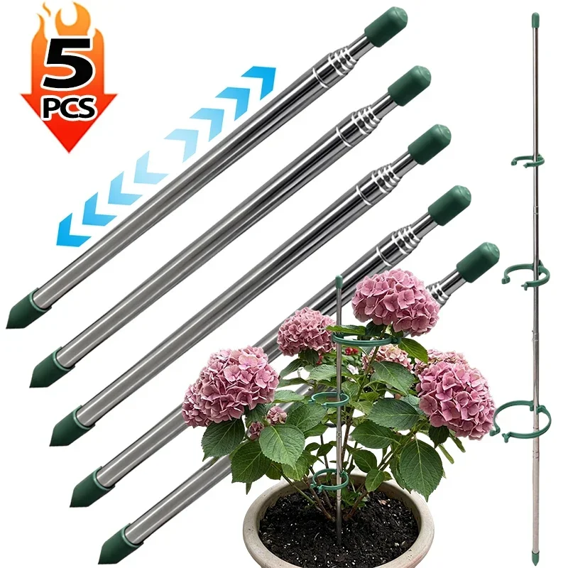5/1PCS Retractable Plant Support Ring Green Stakes for Potted Plants Gardening Anti Lodging Flower Stem Holders Garden Tools