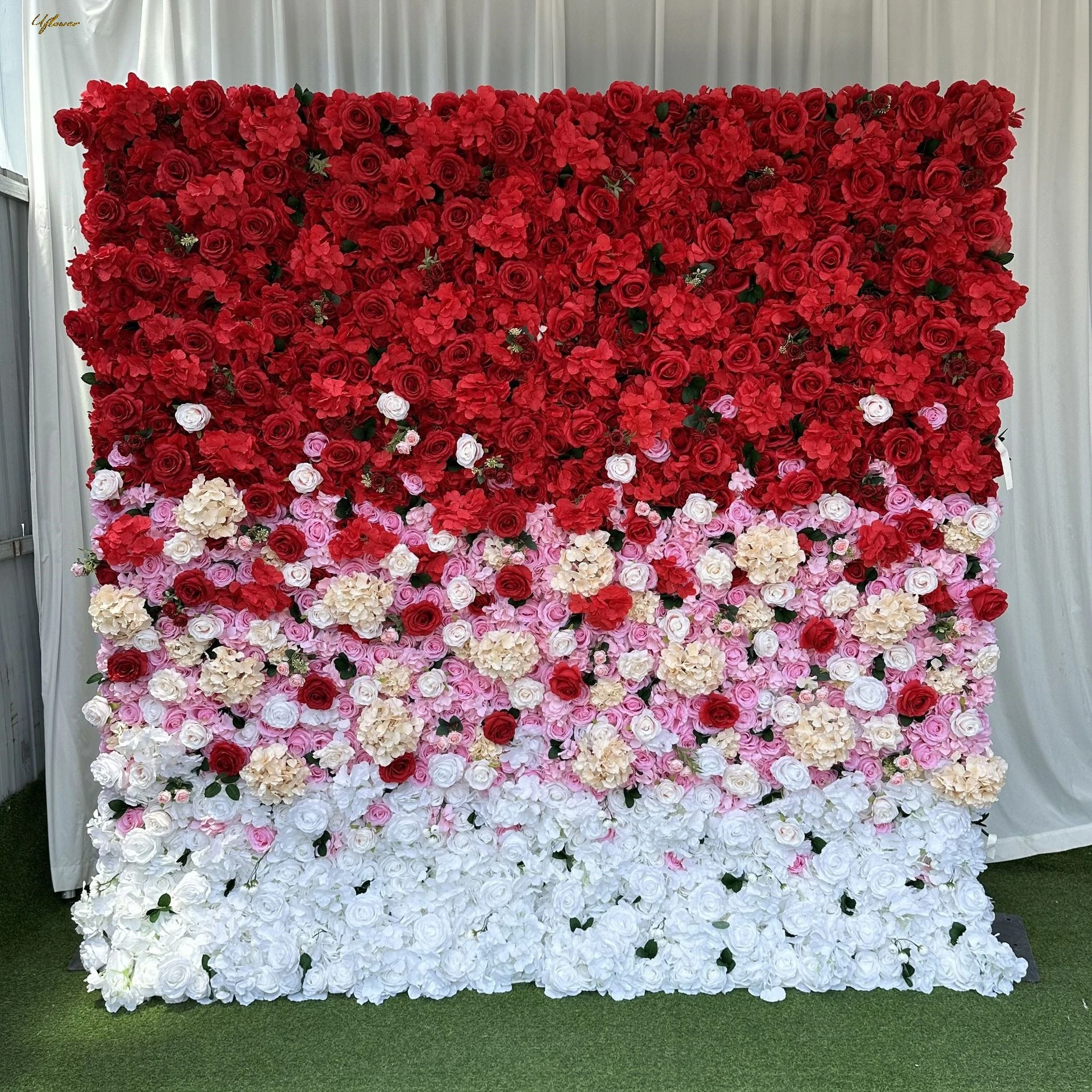 Uflower Wedding Red Pink Rose 5D Artificial Flower Wall Flower Arch Row Ball Backdrop Event Party Props Flower Arrangement