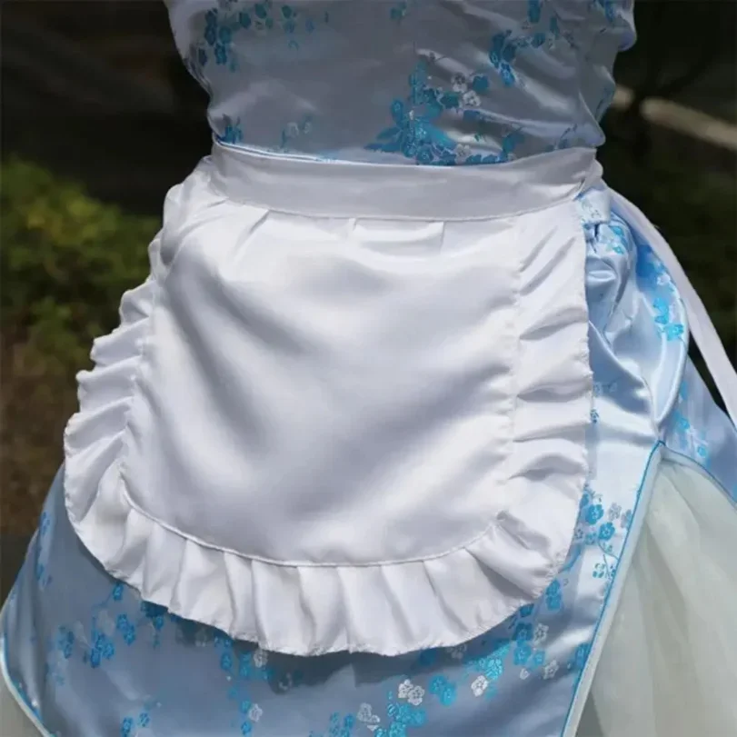 1Pcs New Waitress Maid Style Waist Apron Cosplay Costume Black White Cooking Aprons Cute Polyester Half Apron Kitchen Party