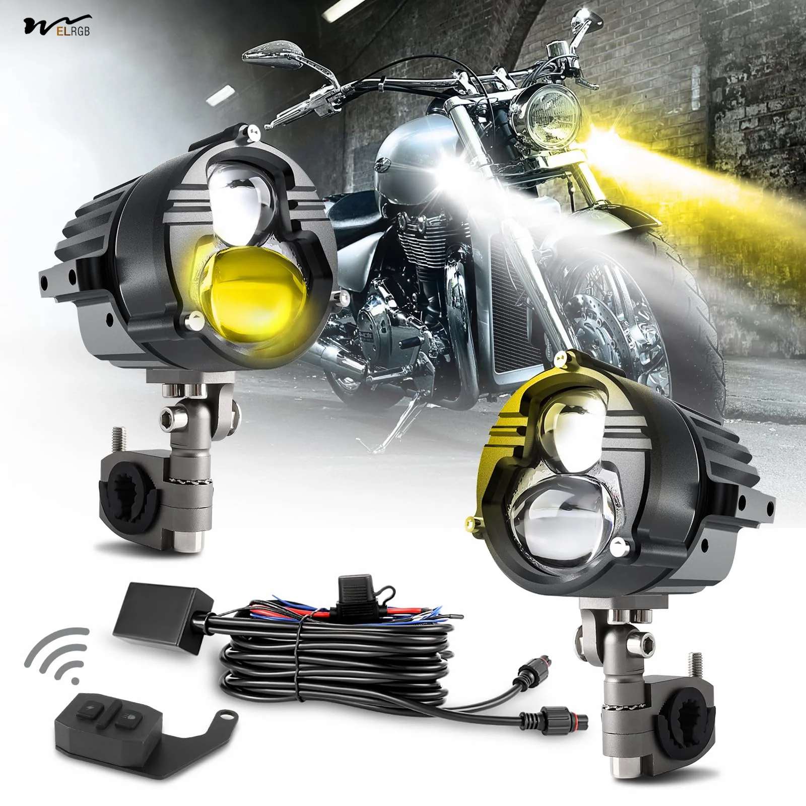 Motorcycle fog light 3000 LM Amber White Strobe lamp 5 modes Off-road work light spotlight LED driving light