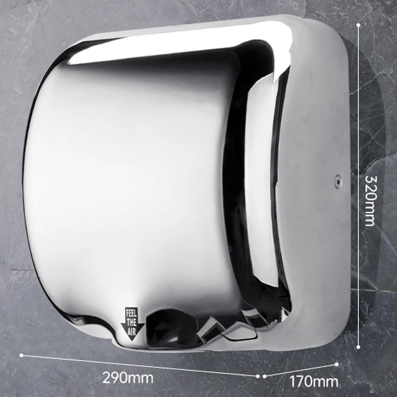 Wall-Mounted Stainless Steel Hand Dryer Smart Infrared Sensor Dryer Fully Automatic High-Speed Dryer Air Intake Filter