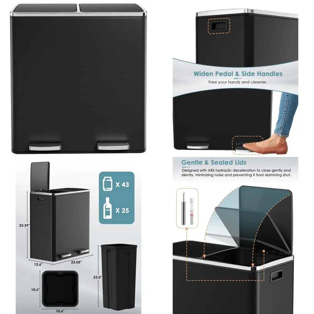 

Кухонный мусорный бак из нержавеющей стали 60 л с двумя отделениями — мусорное ведро большой емкости для вторичной переработки и контроля отходов