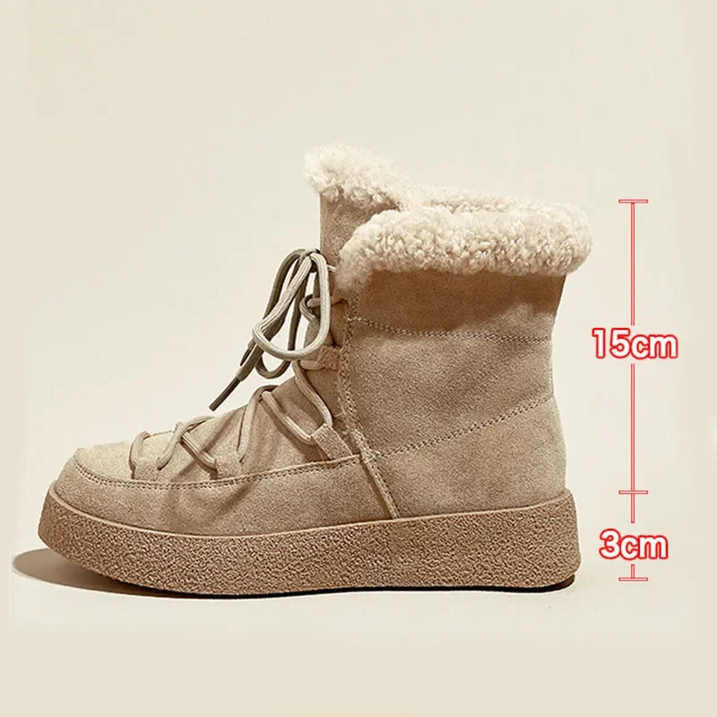 2023 Winter New Platform Plush Snow Boot Fashion Thick Soled Nude Boot Premium Thickened Warm Cotton Shoe Women Popular Designer